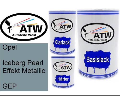 Opel, Iceberg Pearl Effekt Metallic, GEP: 500ml Lackdose + 500ml Klarlack + 250ml Härter - Set, von ATW Autoteile West.